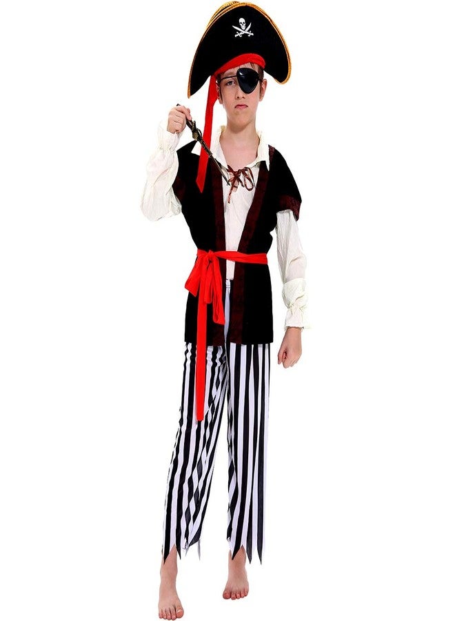 Tacobear Kids Boys Pirate Costume Pirate Toddler Halloween Dress Up Costume & Pirate Hat Sword Eye Patch Compass Earring Purse Coin Medallion for Kids 6-8 - Image 3