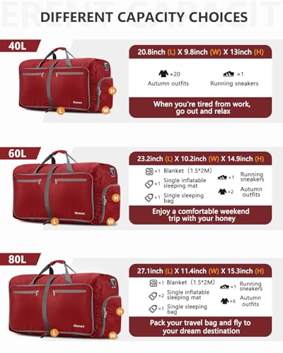 Gonex 80L Packable Travel Duffle Bag Foldable Duffel Bags for Luggage Gym Sports Camping Travelling Cycling Storage Shopping Water & Tear Resistant Red - Image 5