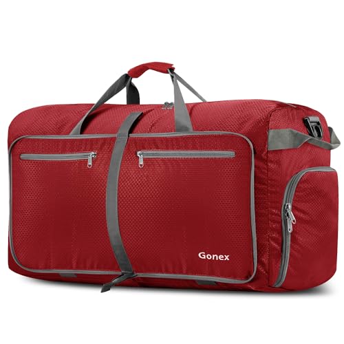 Gonex 80L Packable Travel Duffle Bag Foldable Duffel Bags for Luggage Gym Sports Camping Travelling Cycling Storage Shopping Water & Tear Resistant Red - Image 1