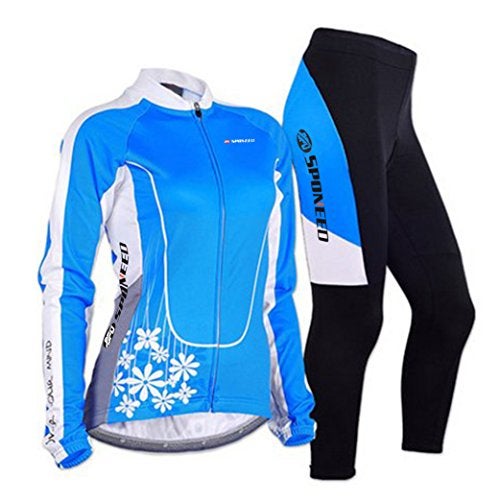 sponeed Women's Cycle Jersey Bike Clothing Gel Padded Long Sleeve Mysteriousness Size S US Blue - Image 1