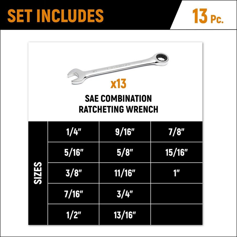 GEARWRENCH 13 Piece 12 Point Ratcheting Combination Wrench Set SAE | 9312 - Image 2