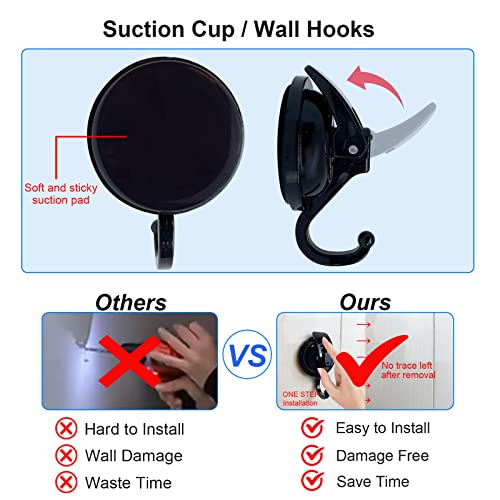 YSSILADI Heavy Duty Vacuum Suction Shower Hooks - Glass Suction Cup Bathroom Robe Hooks, Reusable, No Hole Punched, for Garland Decoration (Black, 6 Pack) - Image 5