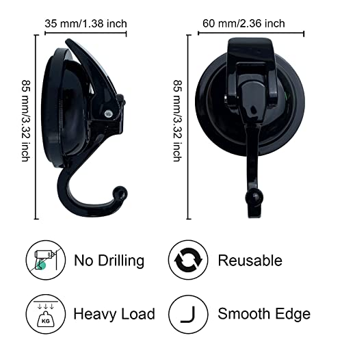 YSSILADI Heavy Duty Vacuum Suction Shower Hooks - Glass Suction Cup Bathroom Robe Hooks, Reusable, No Hole Punched, for Garland Decoration (Black, 6 Pack) - Image 4