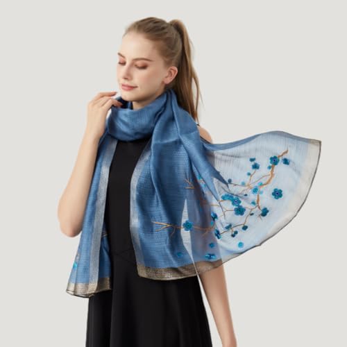 WINCESS.YU WINCESS YU Women Mulberry Silk Scarf Long & Large Embroidered Floral Pattern Shawl and Wraps Neckerchief for Hair & Neck - Image 2
