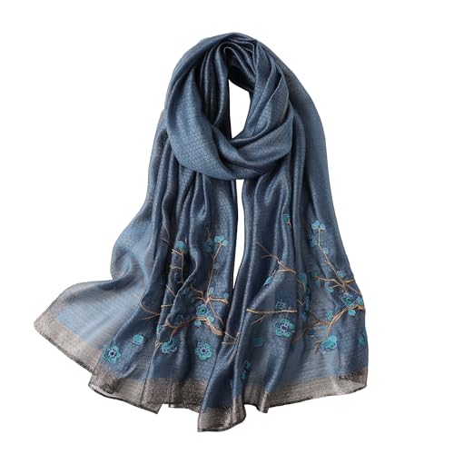 WINCESS.YU WINCESS YU Women Mulberry Silk Scarf Long & Large Embroidered Floral Pattern Shawl and Wraps Neckerchief for Hair & Neck - Image 1