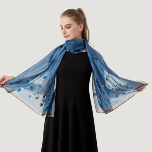 WINCESS.YU WINCESS YU Women Mulberry Silk Scarf Long & Large Embroidered Floral Pattern Shawl and Wraps Neckerchief for Hair & Neck - Image 3