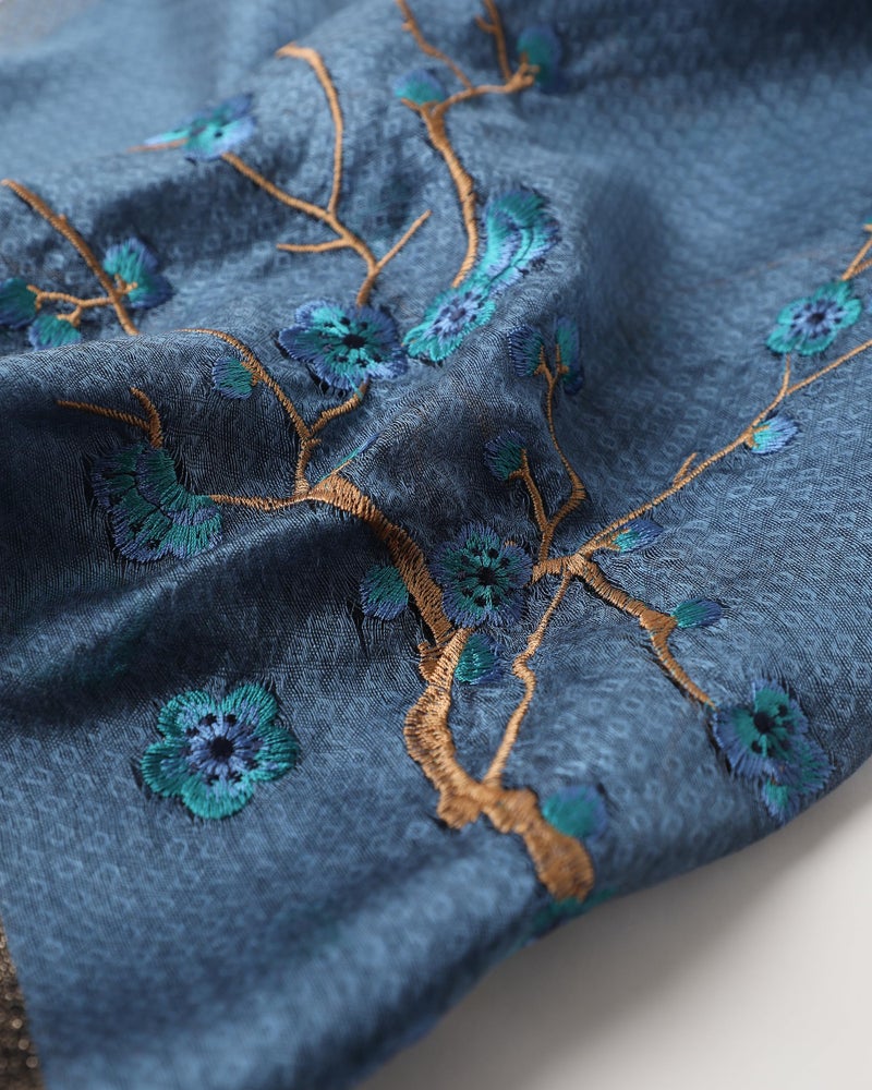 WINCESS.YU WINCESS YU Women Mulberry Silk Scarf Long & Large Embroidered Floral Pattern Shawl and Wraps Neckerchief for Hair & Neck - Image 5