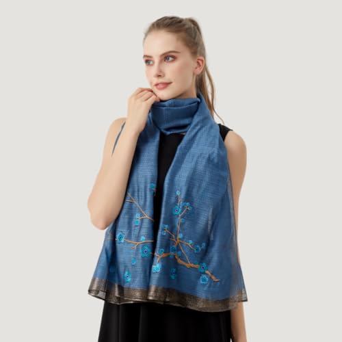 WINCESS.YU WINCESS YU Women Mulberry Silk Scarf Long & Large Embroidered Floral Pattern Shawl and Wraps Neckerchief for Hair & Neck - Image 4