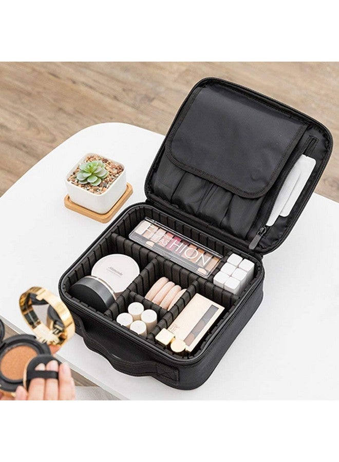 Melgoza Professional Makeup Organizer Bag for Women & Girls - Travel Cosmetic Vanity Box with Adjustable Compartments, Waterproof Makeup Case, Portable Train Case for Brushes, Toiletries (Black) - Image 4