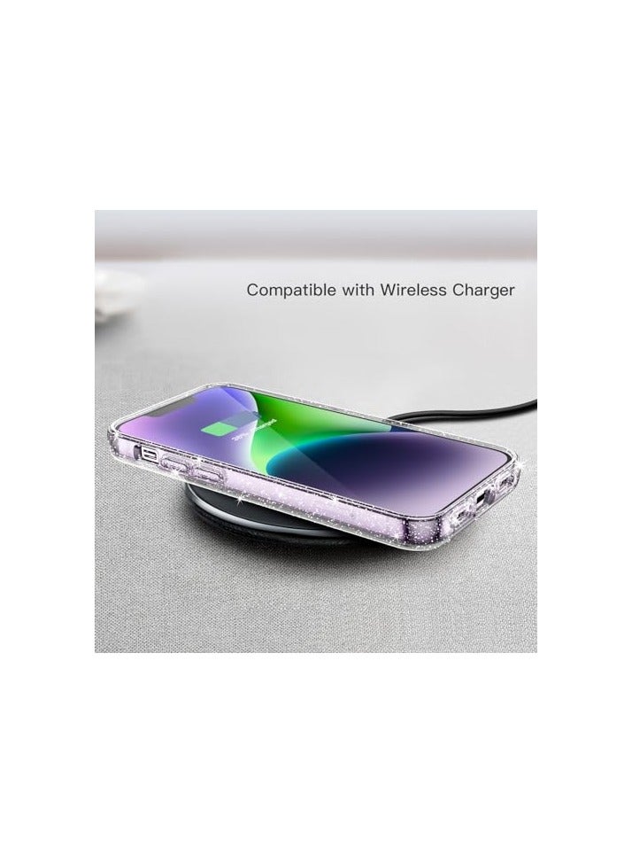 جي تيك حافظة JETech اللامعة لهاتف iPhone 14 Plus مقاس 6.7 بوصة، غطاء ممتص للصدمات للهاتف بلينغ سباركل، لطيف لامع للنساء والفتيات (شفاف) - Image 2