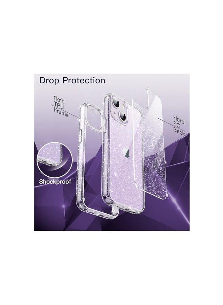جي تيك حافظة JETech اللامعة لهاتف iPhone 14 Plus مقاس 6.7 بوصة، غطاء ممتص للصدمات للهاتف بلينغ سباركل، لطيف لامع للنساء والفتيات (شفاف) - Image 3