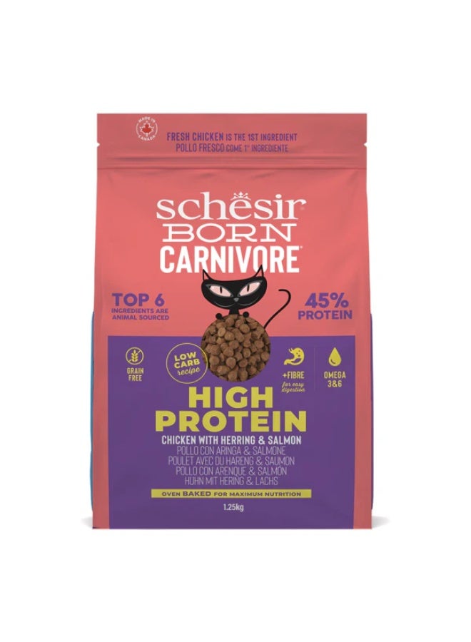 Schesir Born Carnivore Grain Free Oven Baked Cat Dry Food Chicken with Herring & Salmon 1.25kg - Image 1