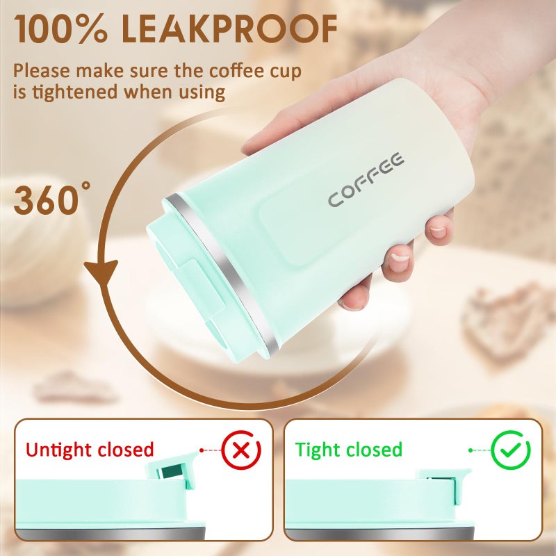 CS COSDDI كوب CS COSDDI 12 أونصة من الفولاذ المقاوم للصدأ معزول بالفراغ - كوب سفر للقهوة مقاوم للتسرب مع غطاء - أكواب قهوة للحفاظ على القهوة الساخنة/المثلجة والشاي والبيرة (أزرق-أبيض 380 مل) - Image 2