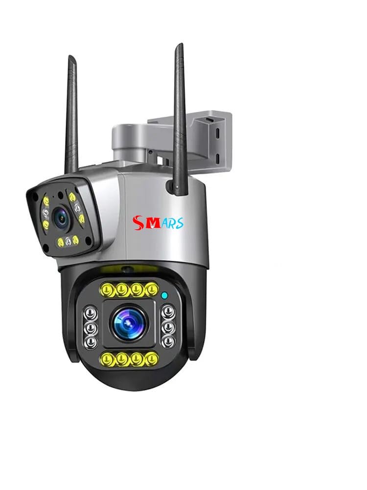 smars Dual Lens 4+4 MP WiFi IP PTZ Camera | Outdoor Wireless CCTV Security Camera | Audio and Video Monitoring | Colour Night Vision | PIR Motion Sensor | 360° PTZ Control | IP66 Waterproof - Image 1