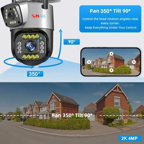 smars Dual Lens 4+4 MP WiFi IP PTZ Camera | Outdoor Wireless CCTV Security Camera | Audio and Video Monitoring | Colour Night Vision | PIR Motion Sensor | 360° PTZ Control | IP66 Waterproof - Image 3