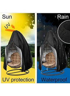 GUDOO Patio Hanging Chair Cover Outdoor Egg Chair Cover Durable Waterproof Swing Chair Dust Cover Garden Hanging Chair Cover, Patio Chair Dust Waterproof UV Protector Swing Chair Cover With Zipper Black, S Size 115 x 190cm  - Image 5
