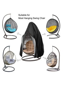 GUDOO Patio Hanging Chair Cover Outdoor Egg Chair Cover Durable Waterproof Swing Chair Dust Cover Garden Hanging Chair Cover, Patio Chair Dust Waterproof UV Protector Swing Chair Cover With Zipper Black, S Size 115 x 190cm  - Image 2