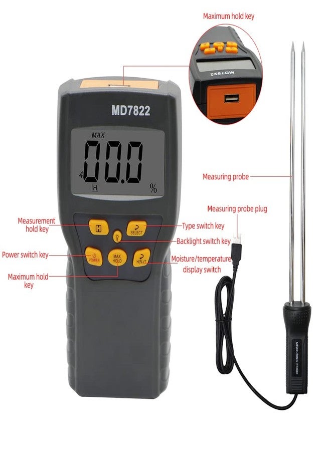 SMIC MD7822 Digital Grain Moisture Meter LCD Display Humidity Tester Contains Wheat Corn Rice, Maize Paddy, FoodTest Hygrometer Damp Detector - Image 3