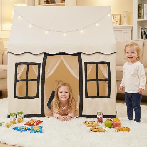INFANS Kids Play Tent with Washable Mat Star Light Windows AntiTrip Large Playhouse Toys for Children Boys Girls Indoor Outdoor Princess Tents Castle for Toddlers Black - Image 5