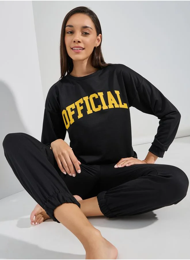 ستايلي Official Slogan Long Sleeves Top & Joggers Lounge Set