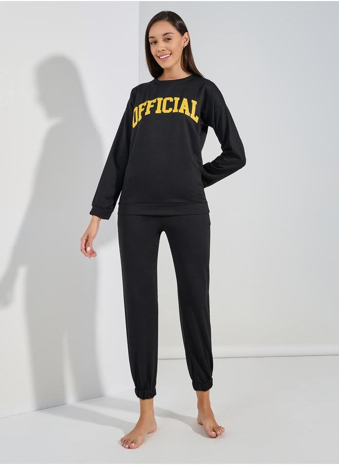 Styli Official Slogan Long Sleeves Top & Joggers Lounge Set  - Image 2
