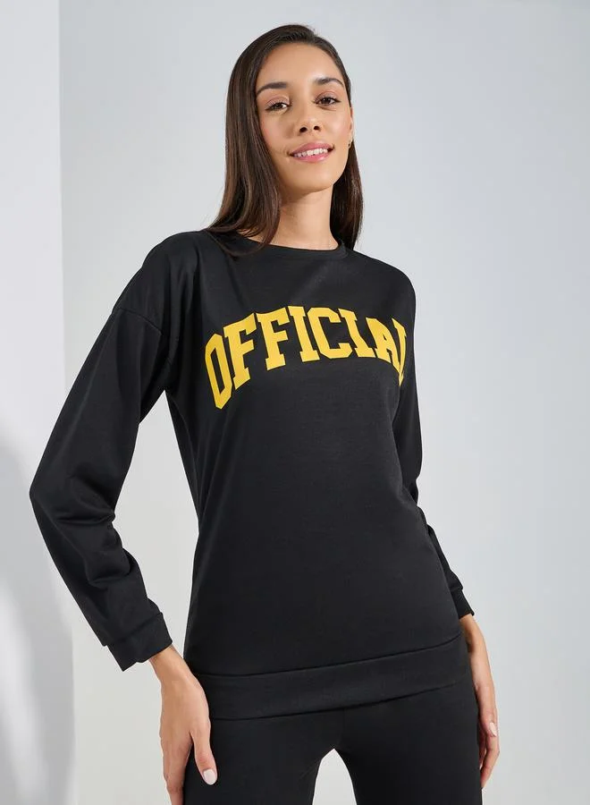 Styli Official Slogan Long Sleeves Top & Joggers Lounge Set