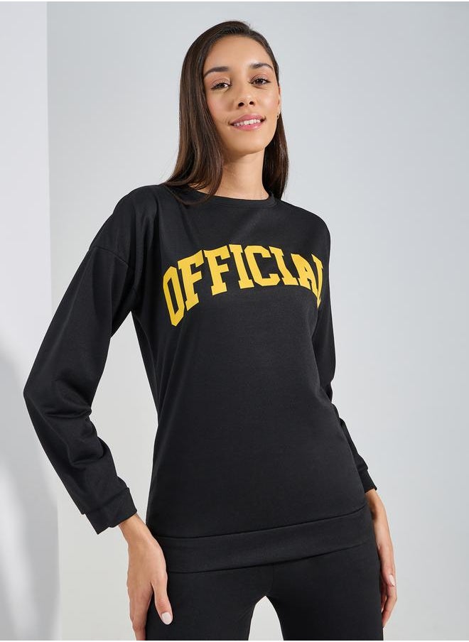 Styli Official Slogan Long Sleeves Top & Joggers Lounge Set  - Image 3