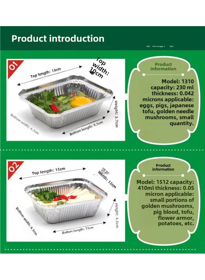 Tin Paper Box Disposable Aluminum Foil Box Disposable Lunch Box Aluminum Foil Packing Box Thickened Rectangular Barbecue Packing Box-Color:Box + Aluminum Coated Paper Cover-Specifications:1813 - Image 2