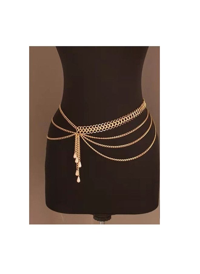 Generic - Women's Metal Pearl Multilayer Adjustable Waist Chain - Image 1