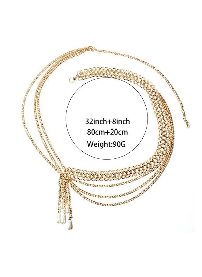 Generic - Women's Metal Pearl Multilayer Adjustable Waist Chain - Image 1