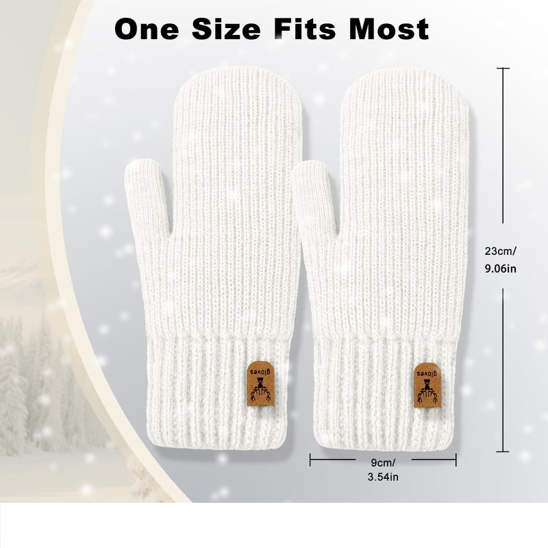 YUHAN PRETTY Winter Mittens for Women Warm Fleece Cozy Knit Thick Thermal Wool Snow Gloves & Mittens for Cold Weather Gifts(Ivory) - Image 2