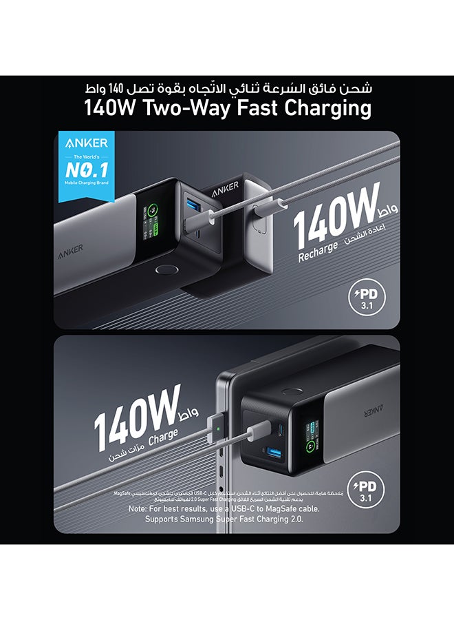 بنك طاقة، شاحن محمول بثلاثة منافذ بقدرة 24,000 مللي أمبير في الساعة مع مخرج 140 وات، 737 (PowerCore 24K)، شاشة رقمية ذكية، متوافق مع سلسلة iPhone 13 وSamsung وDell وAirPods والمزيد أسود/رمادي - Image 3