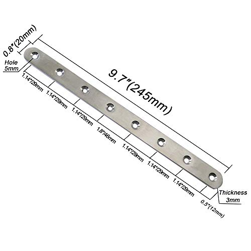 Boeray 4 pcs 245mm / 9.7" Length 8 Hole Stainless Steel Straight Corner Brackets Flat Fixing Mending Brace Plates with Fixing Screws - Image 2