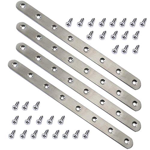 Boeray 4 pcs 245mm / 9.7" Length 8 Hole Stainless Steel Straight Corner Brackets Flat Fixing Mending Brace Plates with Fixing Screws - Image 1