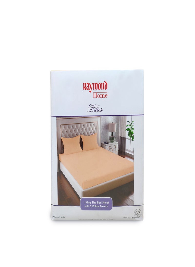 Raymond Raymond Home King Flat Sheet Bedsheet 144 Thread Count Luxurious Mercerized 100% Long Staple Cotton Bedding Solid Pre Shrunk Percale Finish Bed Linen with 2 Pillow Case - Peach (274 * 274 CM)  - Image 5