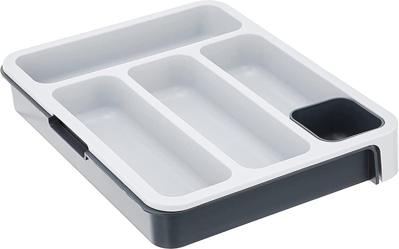 Styxon Kitchen Drawer Organizer - Expandable Silverware Organizer/Utensil Holder and Cutlery Tray with Drawer Dividers for Flatware and Kitchen Utensils | Gray & White | Plastic - Image 5