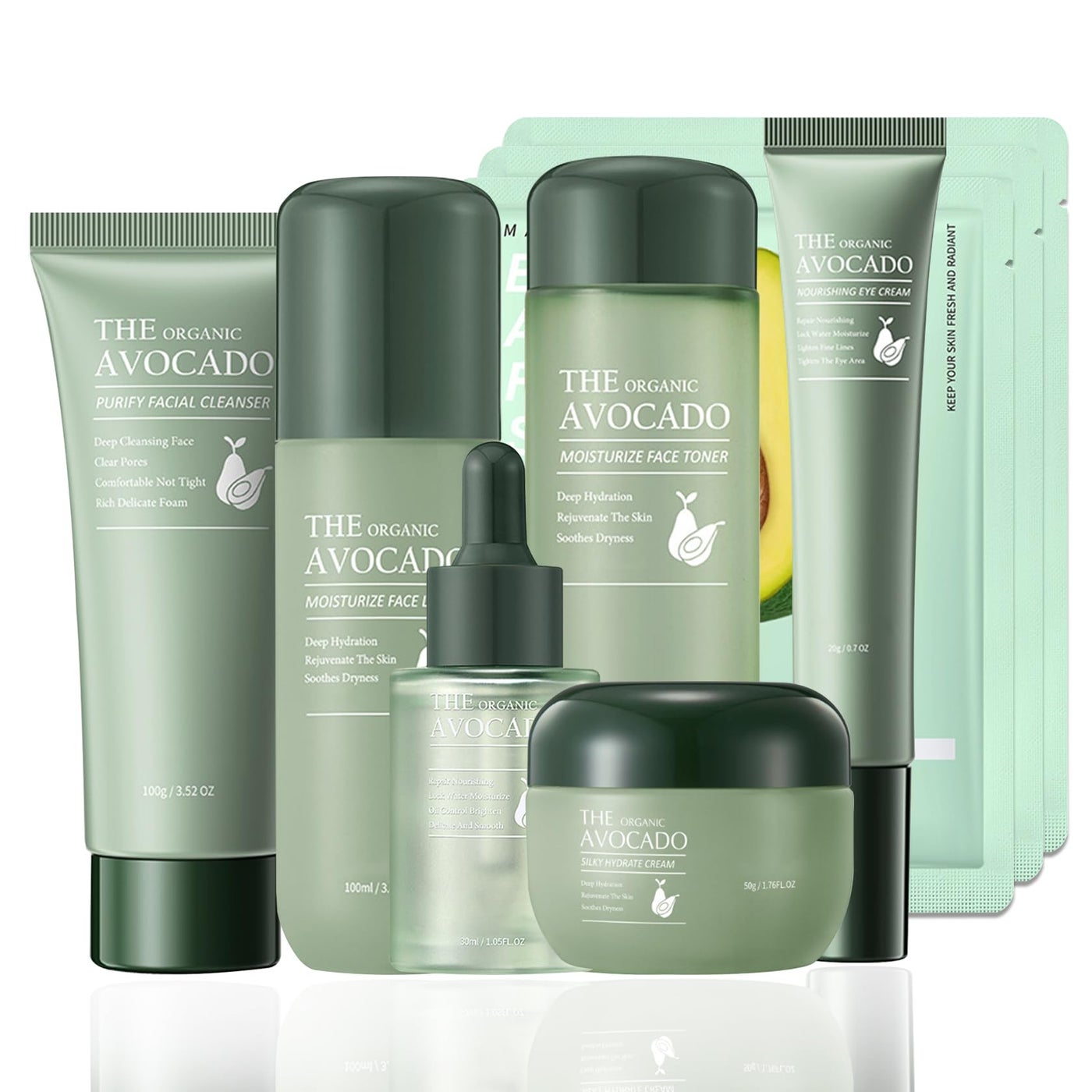 Avocado Skin Care SetFacial Kit with Facial CleanserTonerEye CreamFace SerumFacial SerumFace CreamLotion 3PCS Face MaskTravel Skincare Kit for Women 9PCS