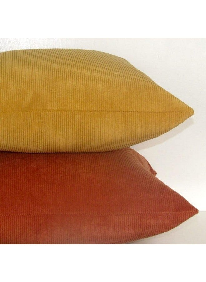 Guffaw Corduroy Cushion Covers 24x24 inches for Sofa, Bed, Couch Chair, Large Size, Square Pillow Shams (Mustard, 2) - Image 5