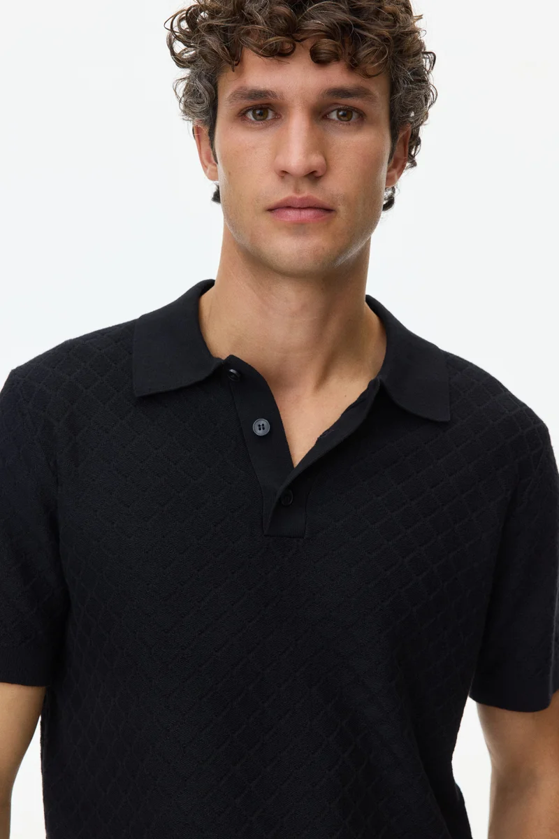 H&M  Slim Fit Textured-knit polo shirt for Men | Best Price UAE