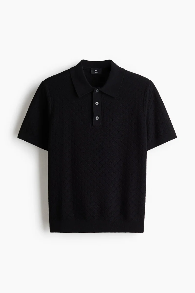 H&M  Slim Fit Textured-knit polo shirt for Men | Best Price UAE
