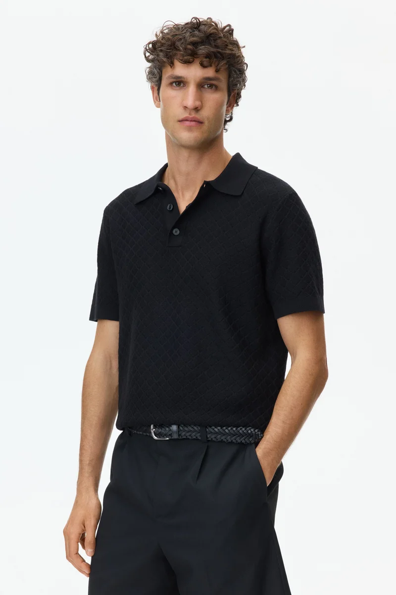 H&M Slim Fit Textured-knit polo shirt