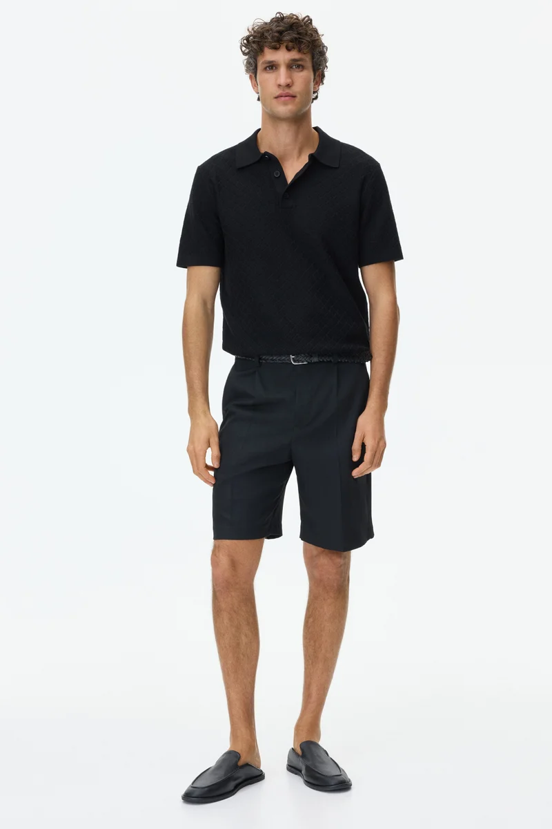 H&M Slim Fit Textured-knit polo shirt