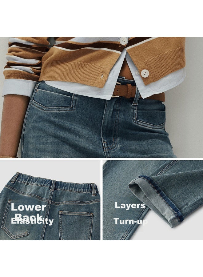 Semir Denim | Women's Nine-point Jeans Autumn Cuffed Straight-leg Pants 103525124002 - Image 2