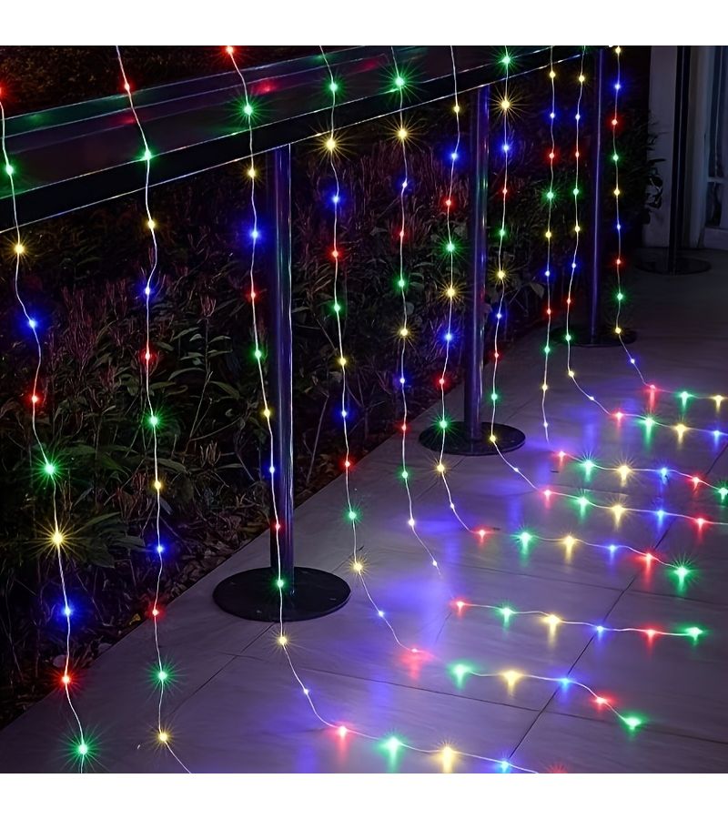 40 Ft Solar Powered Curtain Light 200 LEDs Multicolor 8 Modes Outdoor Garden Patio Decoration - Image 2