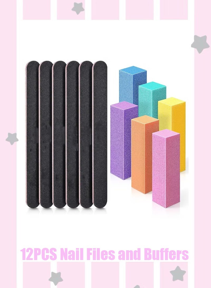 12PCS Nail Files and Buffers, Professional Manicure Tools Kit Rectangular Art Care Buffer Block Tools 100 180 Grit (Black) - Image 1