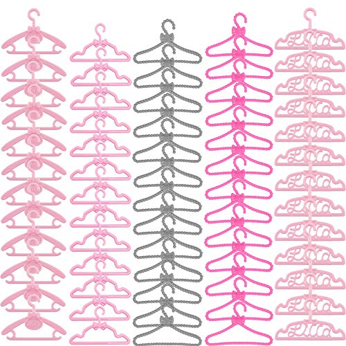 E-TING 60 Pcs Mini Doll Clothes Hangers - Plastic Mixed Little Hangers for 11.5 inch Doll Clothes Gown Dress Outfit - Image 1