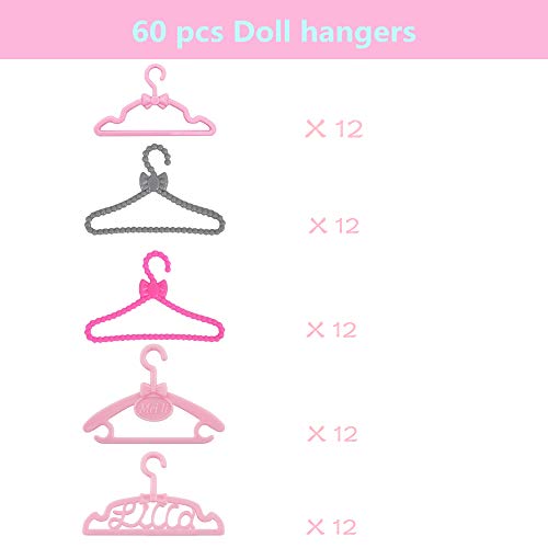 E-TING 60 Pcs Mini Doll Clothes Hangers - Plastic Mixed Little Hangers for 11.5 inch Doll Clothes Gown Dress Outfit - Image 3