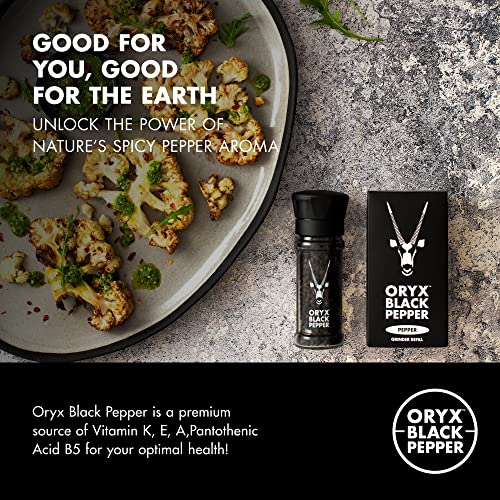 Oryx Desert Salt Oryx Black Pepper Grinder - 1.26oz - Manual Refillable Grinder with Premium Whole Black Peppercorns from Madagascar - Perfect for Home Cooking & Gourmet Meals - refillable reusable +20x grinder head - Image 3