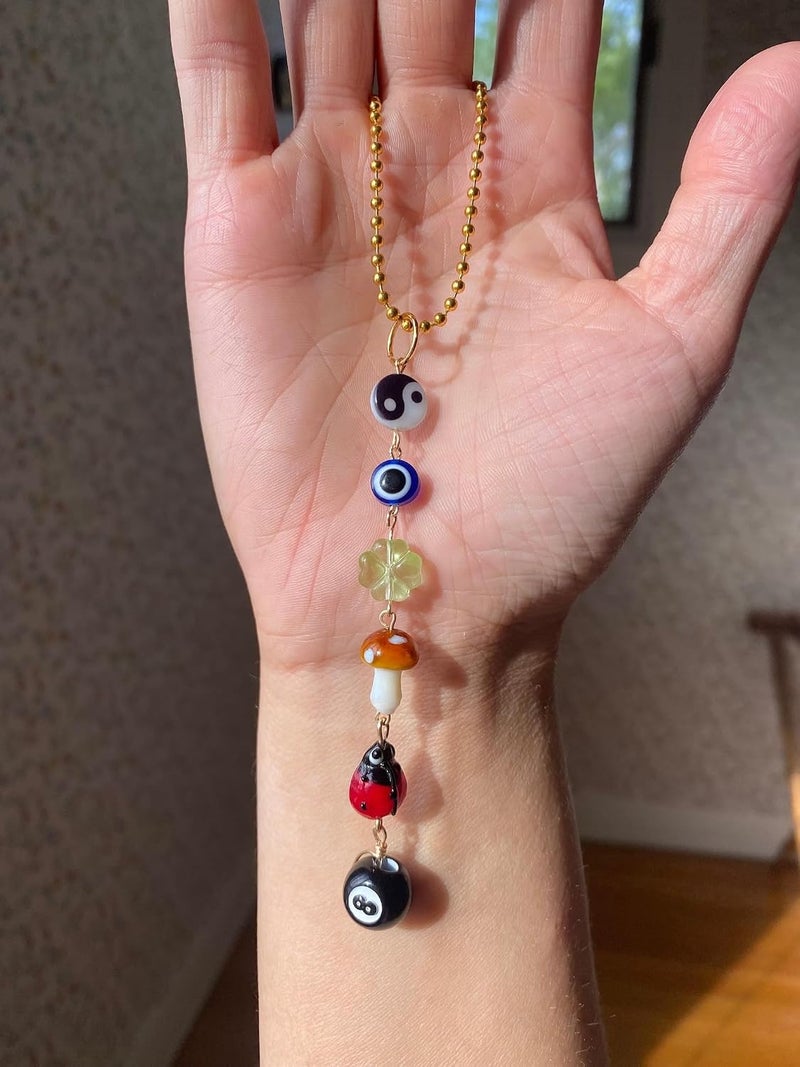 SWIUKPHE Car Hanging, Ornament Good Lucky Days Car Charm Clover Pendant Cute Lanyards Beaded Accessories for Car Rear View Mirror Window Home Door Frame  Balcony - Image 1