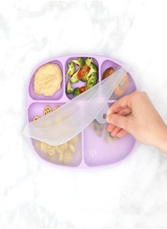 BUMKiNs Bumkins Toddler and Baby Suction Plate, Microwave Plate, Silicone Divided Plate, Grip Dish with Lid, Tray for Big Kids, Platinum Silicone or Babies 6 Months  - Image 1